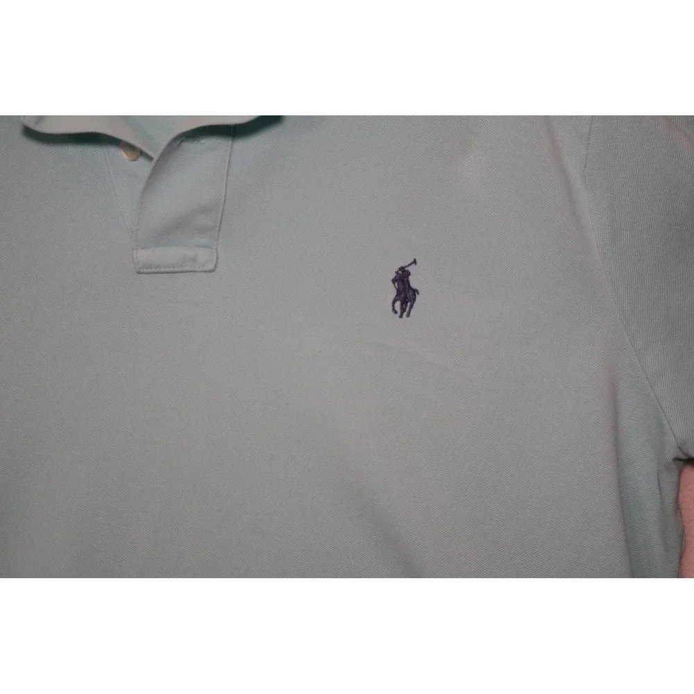 Polo Ralph Lauren Mens‎ Custom Slim Fit Cotton Mesh Polo Shirt Light Blue Large